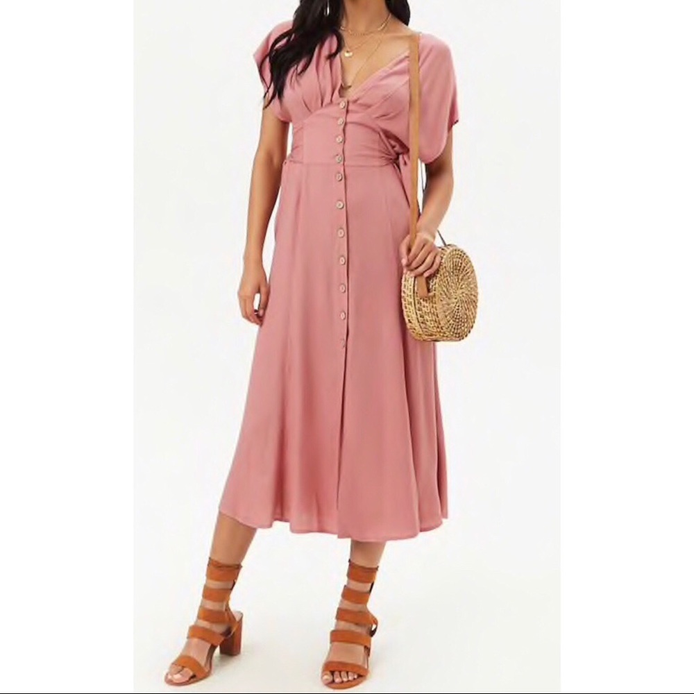 Forever 21 Mauve Button-Front Midi Dress